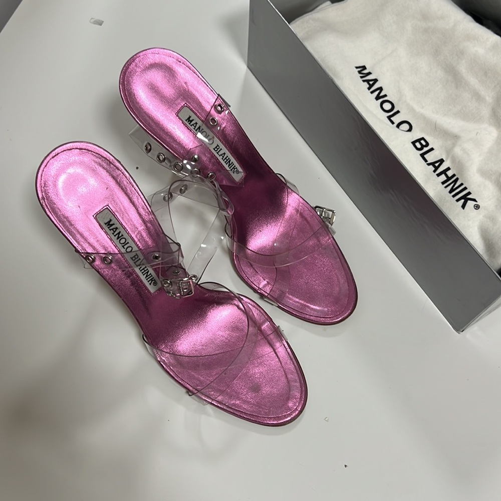 Manolo Blahnik PVC Ankle Strap Pink and Clear Heel Sandals